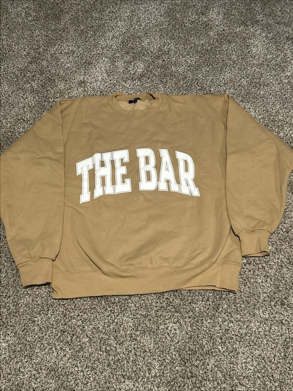 The Bar Womens Beige White Logo Graphic Varsity Sweatshirt Size Large EXC